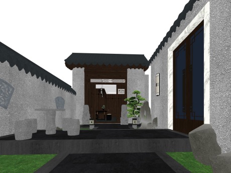 新中式庭院茶室SU模型