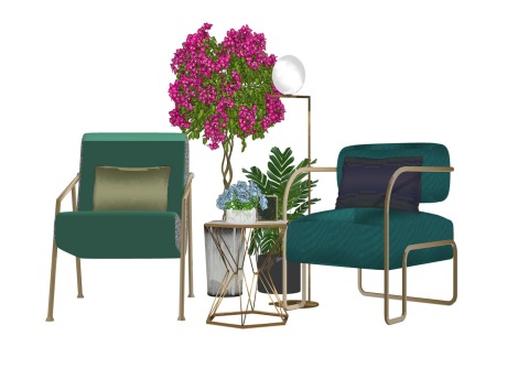 现代单人沙发椅茶几组合SU模型