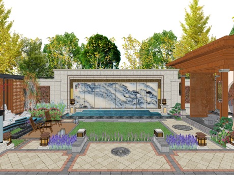 新中式庭院景观SU模型