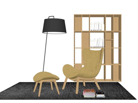 现代单人沙发书柜组合SU模型