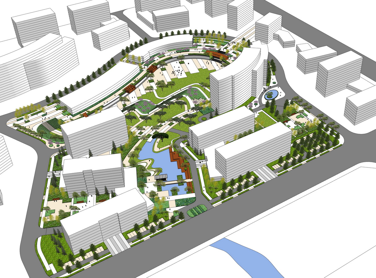 办公园区景观su模型