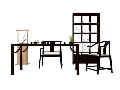 中式茶桌椅组合SU模型