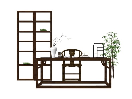 中式茶桌椅组合SU模型