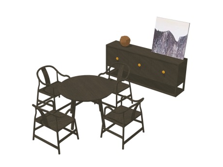 新中式餐桌椅餐边柜组合SU模型