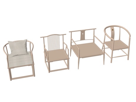 新中式单椅组合SU模型