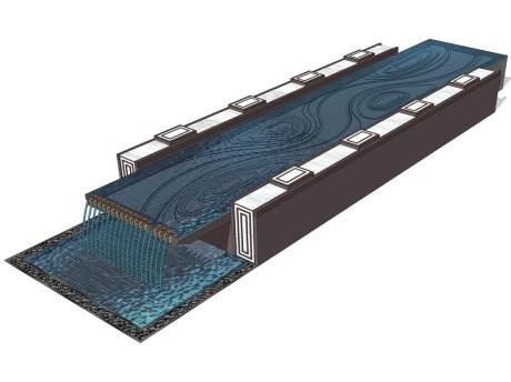 新中式跌水水景SU模型