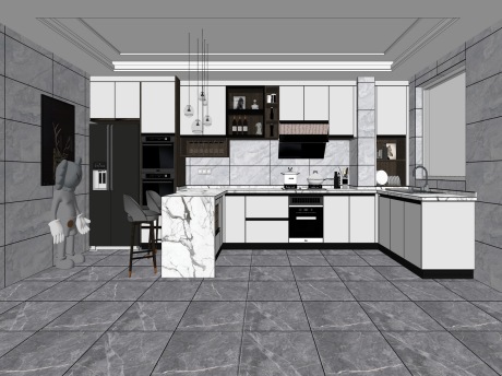 现代开敞式厨房SU模型