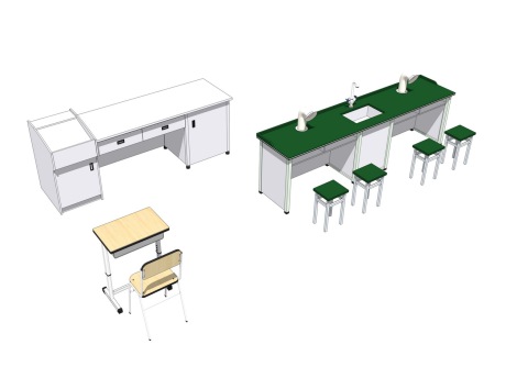 讲桌课桌实验桌组合SU模型