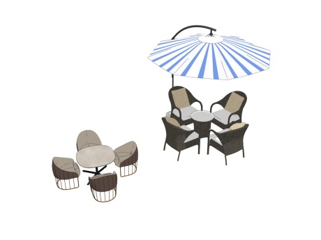 户外阳伞桌椅组合SU模型