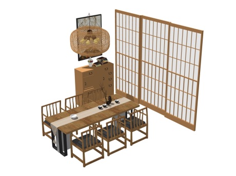 日式茶桌椅组合SU模型