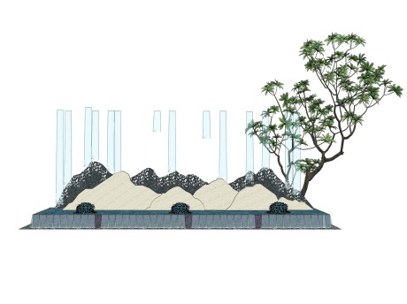 中式山水景墙SU模型