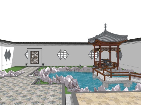 中式庭院景观SU模型