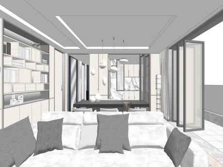 现代客餐厅卧室空间SU模型