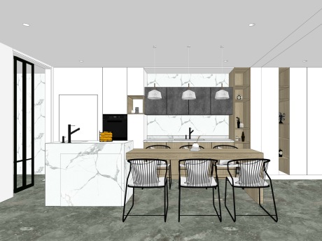 现代开敞式厨房餐厅SU模型