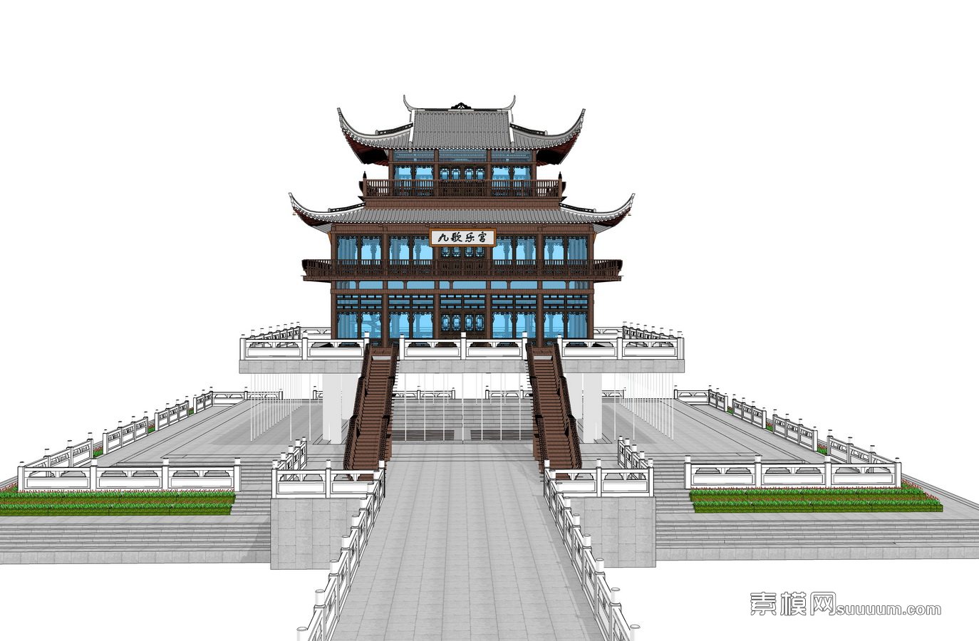 古建阁楼万卷阁su模型下载_sketchup模型免费下载_素模网