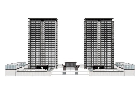 新亚洲高层住宅SU模型