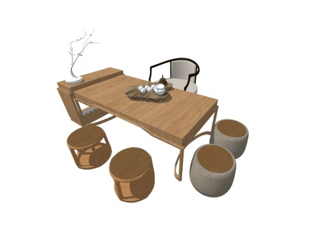 新中式茶桌椅SU模型