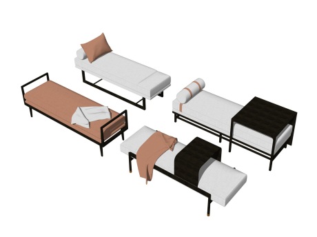新中式床尾凳组合SU模型