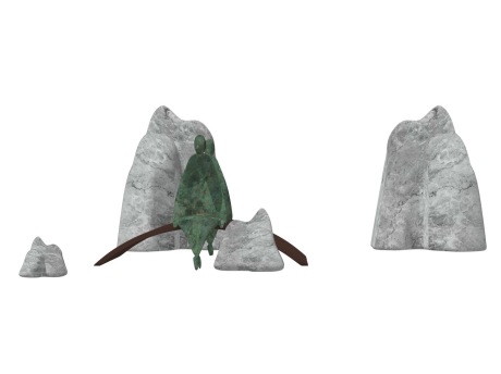 中式石头人物雕塑小品SU模型