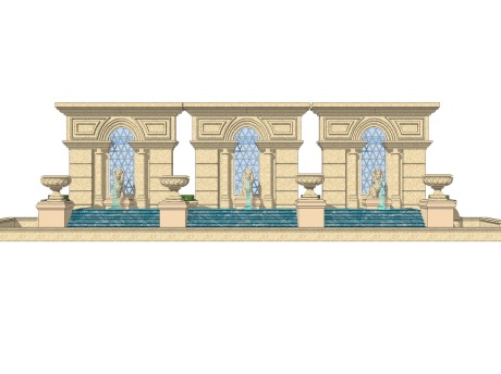欧式喷水景墙SU模型