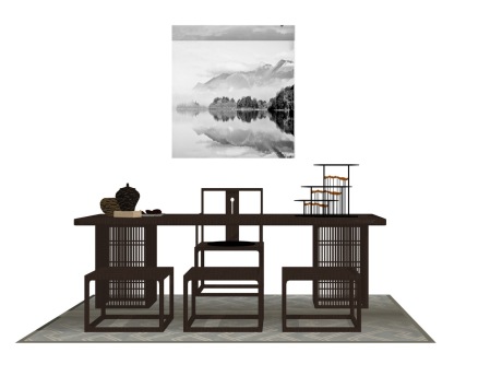 中式茶桌椅SU模型