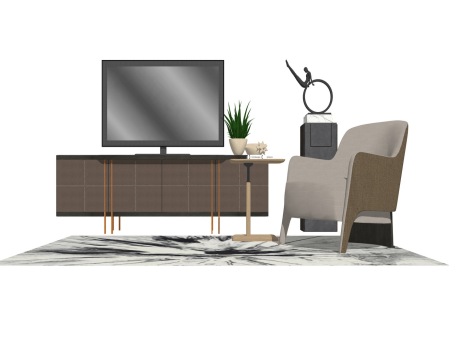 现代电视柜单椅组合SU模型