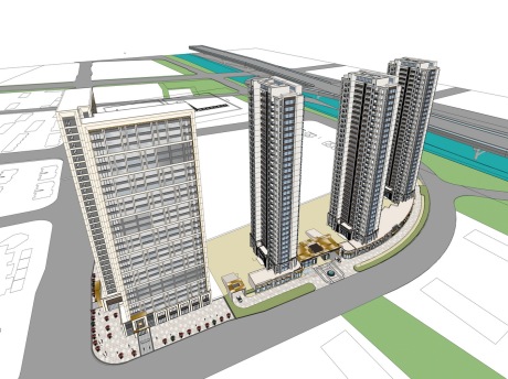 现代高层公寓+商业SU模型