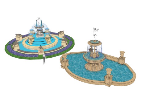 欧式水钵喷泉水景SU模型