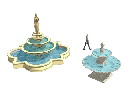 欧式水钵喷泉水景SU模型