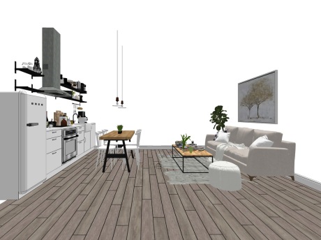 现代沙发茶几厨房组合SU模型