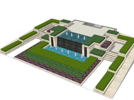 现代水池喷泉水景SU模型