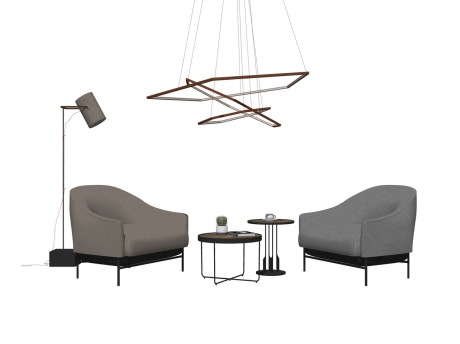现代沙发椅茶几吊灯组合SU模型