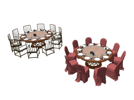 中式圆餐桌椅SU模型