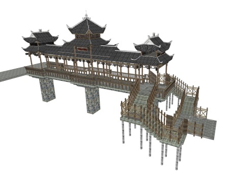 中式廊桥风雨桥SU模型