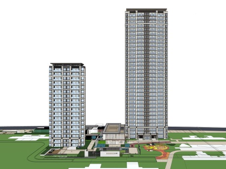 新亚洲示范区+高层住宅SU模型
