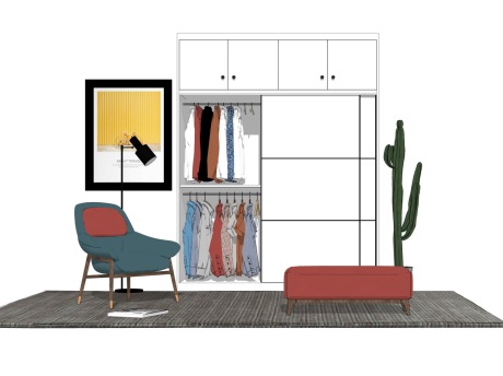现代衣柜单人沙发组合SU模型