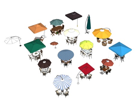 户外阳伞桌椅组和SU模型