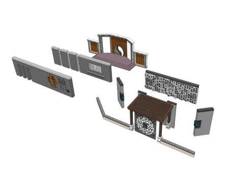 中式景墙组合SU模型