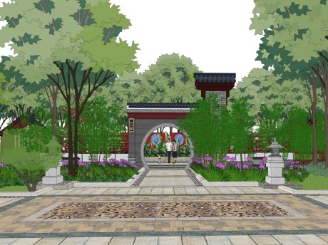 中式公园景观SU模型