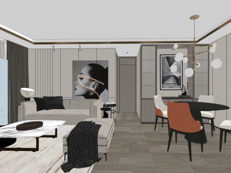 现代客餐厅卧室SU模型