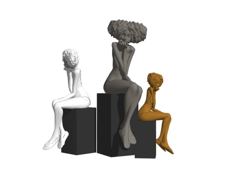现代人物雕塑摆件SU模型