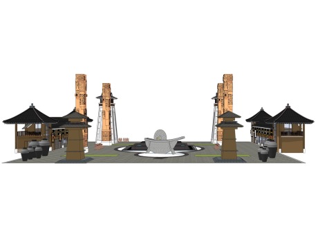 中式广场景观SU模型