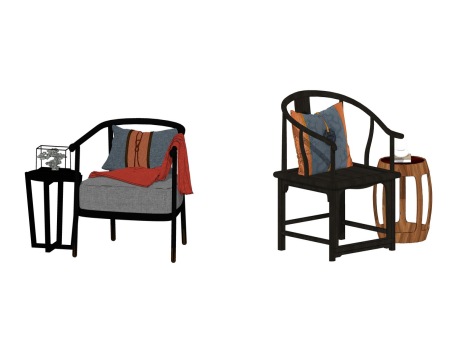 中式单椅角几组合SU模型