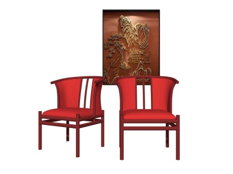 新中式休闲椅挂画组合SU模型