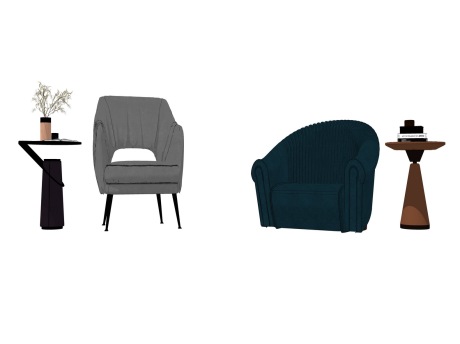 现代单人沙发角几组合SU模型