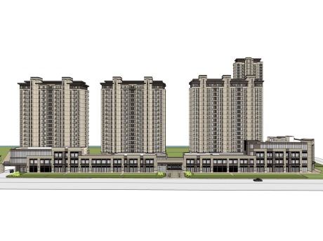 新亚洲高层住宅+商业街SU模型