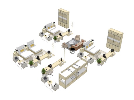 宿舍双人床高低床家具组合SU模型