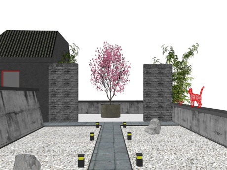 中式屋顶花园SU模型