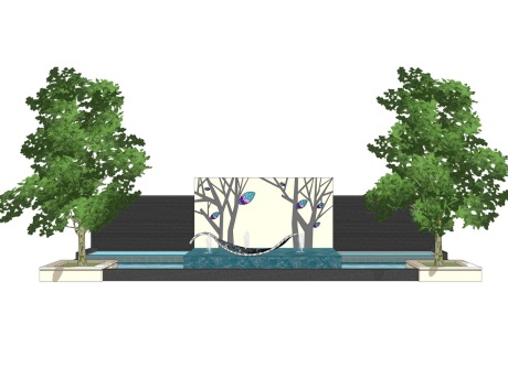 中式树叶水景景墙SU模型