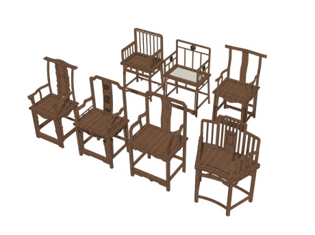 中式单椅组合SU模型